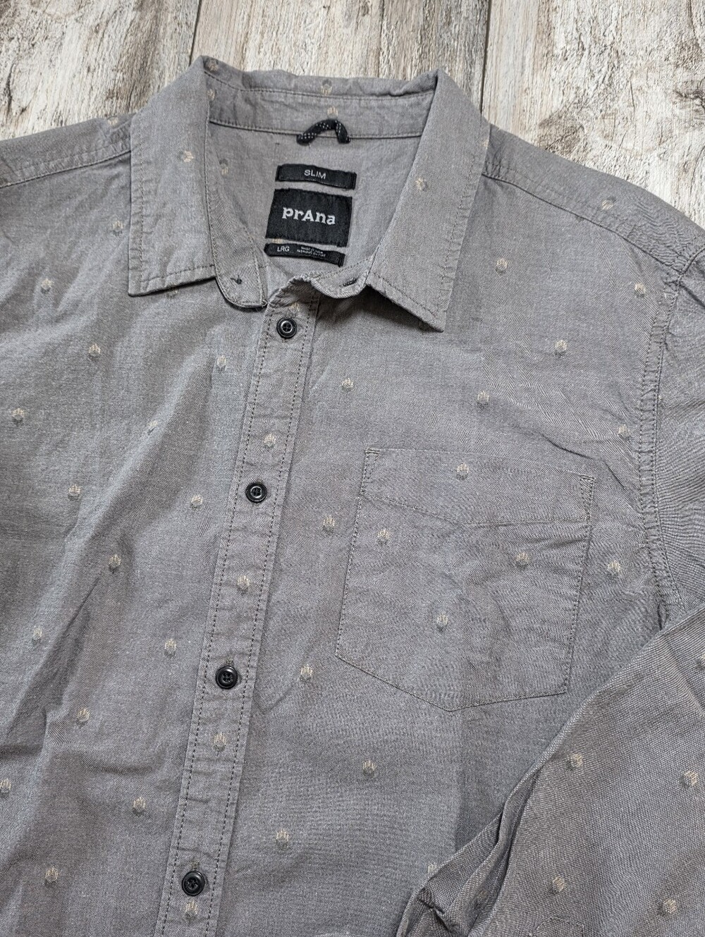 prAna Men's Slim Fit Micro AOP Button-down Longsleeve Org Cotton Shirt Sz Lg